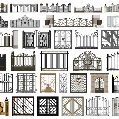 European-style wrought iron gate wall