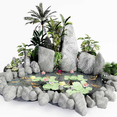 Modern fish pond rockery sketch