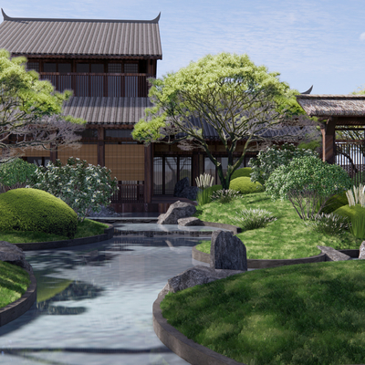 Japanese-style courtyard view