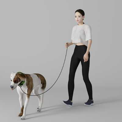 Modern dog walking figure woman