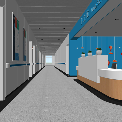 modern hospital corridor nurse station aisle