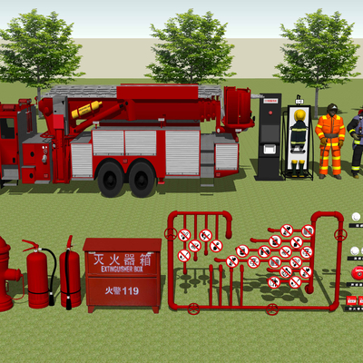 Modern fire truck fire fighting equipment