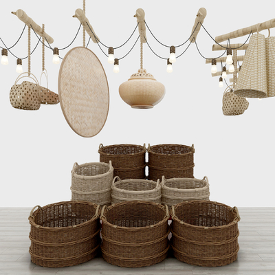 Natural wind bamboo rattan basket chandelier