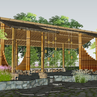 Chinese bamboo landscape leisure pavilion