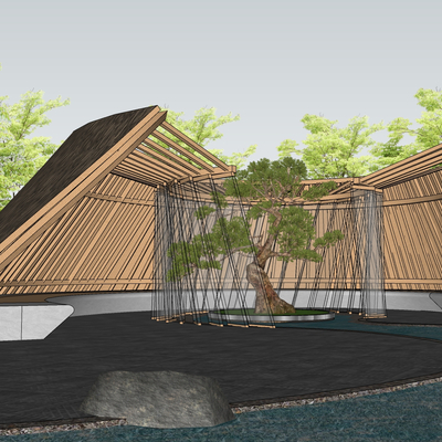 Chinese bamboo curved pavilion