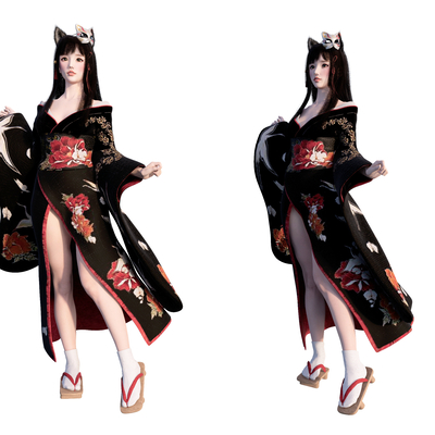 Modern black kimono girl