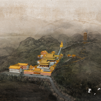 Aerial View of Ancient Chinese Temple