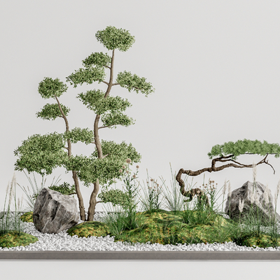 Modern landscape tree pine rockery stone