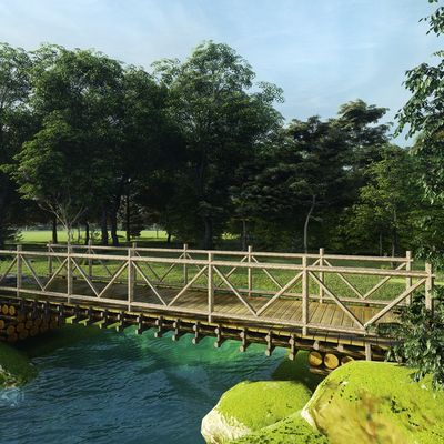 Modern Landscape Bridge Wooden Bridge