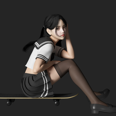 Modern skateboard beauty figure