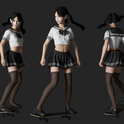 Modern skateboard beauty figure