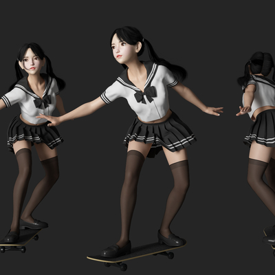 Modern skateboard beauty figure