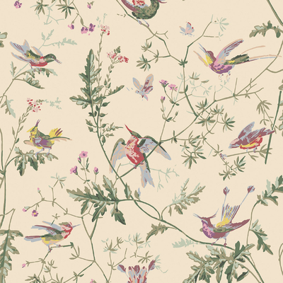 Beige Chinese floral print wallpaper