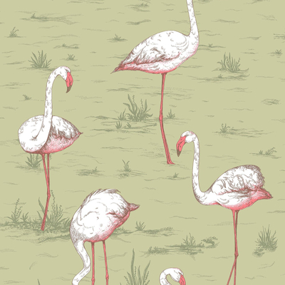 Green Flamingo Animal Wallpaper Wall Cloth