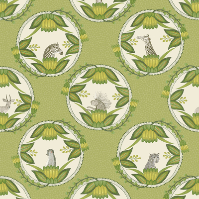 Green vintage floral print wallpaper