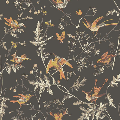 Flower and bird plant print wallpaper