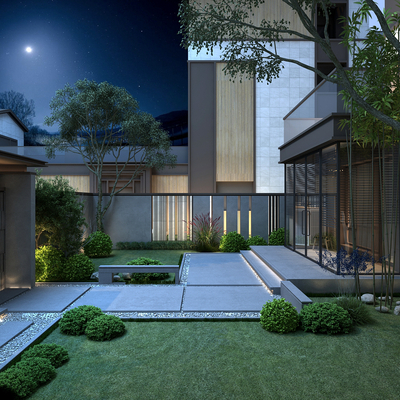 Modern villa courtyard view