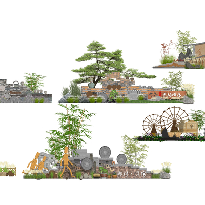 Neo-Chinese Style village entrance Landscape Wall