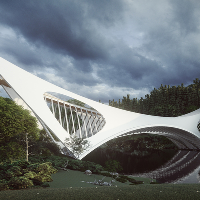 Modern Waterfront Landscape Bridge