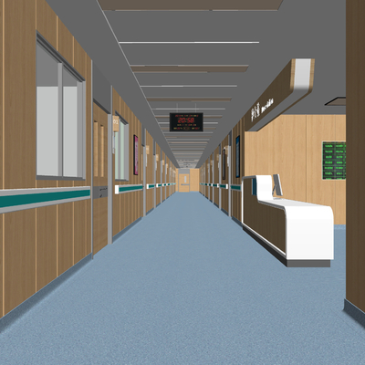 Modern Hospital Corridor Nurse Station