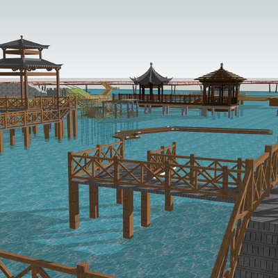 New Chinese-style wooden plank road