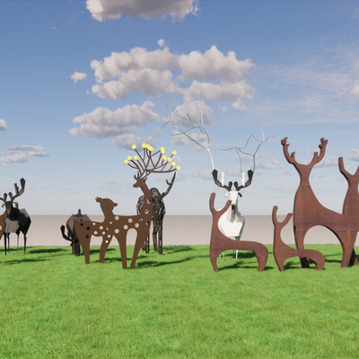 Sculpture of Modern Deer Group