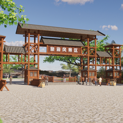 New Chinese Village Gate Entrance