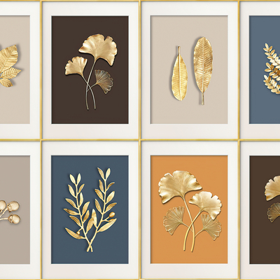 Modern Golden Plant Leaf Decorative Painting