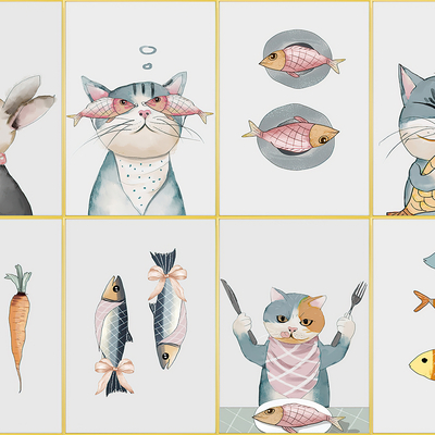 Modern Cartoon Cat Restaurant Decorative Painting