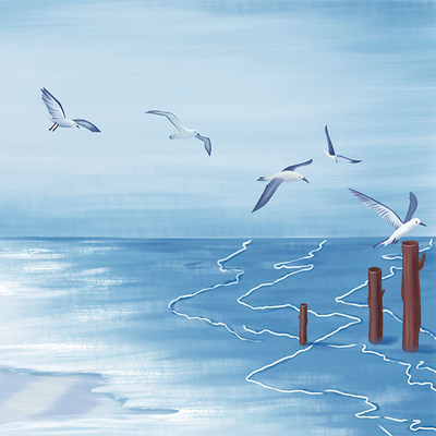 light blue background wall mural sea seagull wallpaper