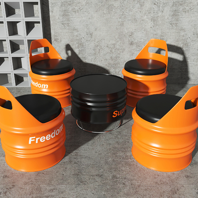 Industrial Air Oil Barrel Tables and Chairs