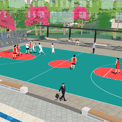 Modern outdoor basketball court