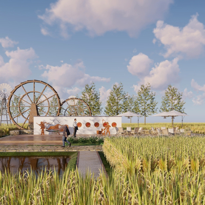 Modern Farm Rice Field Landscape