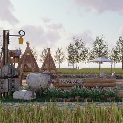 Modern Farm Rice Field Landscape