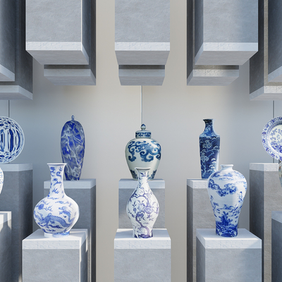 Chinese-style blue and white porcelain pottery ornaments