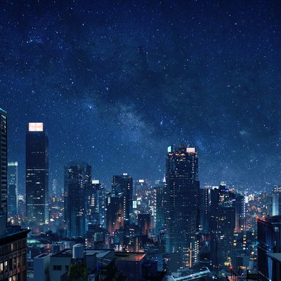 City night view starry sky exterior view