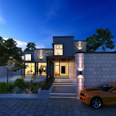 Modern night view villa exterior