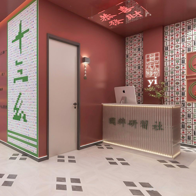 Neo-Chinese Style Guochao Wind Mahjong Hall Front Desk