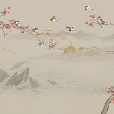 Hand painted flower and bird wallpaper