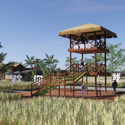 Modern Village Wooden Platform Landscape