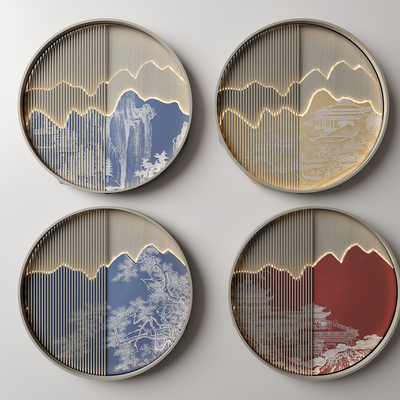 New Chinese Round Wooden Grille Wall Decorations Pendant