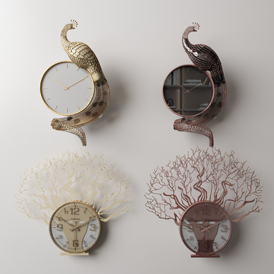 Modern Peacock Metal Wall Decorated Wall Clock Metal Tree Table Clock