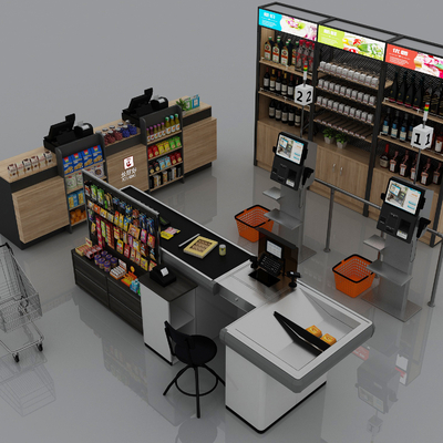 Modern Supermarket Cashier Convenience Store Shelves