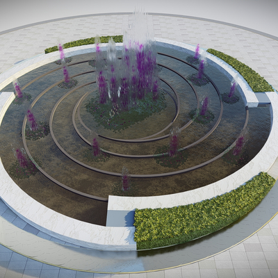 Modern square round fountain sketch