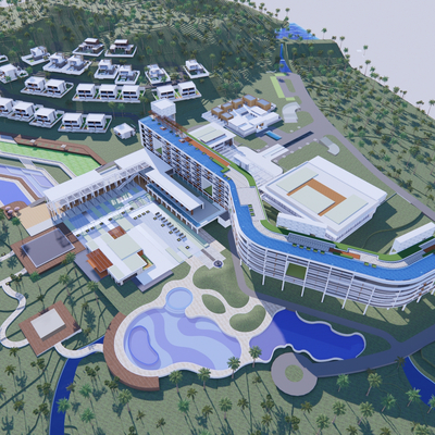 Modern Resort Hotel Aerial View