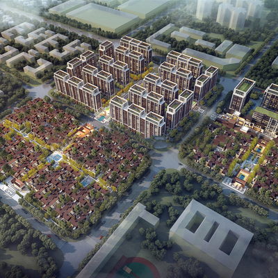 New Chinese villa small high-rise bird's-eye view