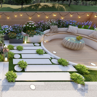 Modern round sunken stool courtyard garden