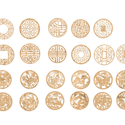 Chinese-style Round Flower Lattice Window Carved Component