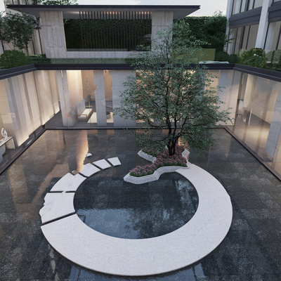 Modern Hotel Atrium Courtyard View