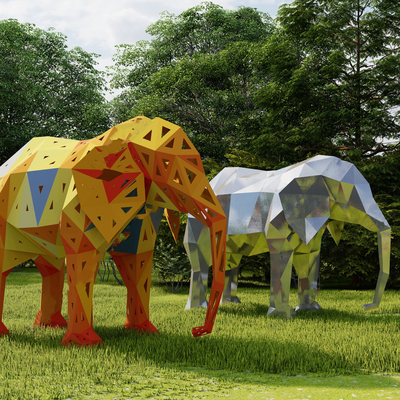 Modern Metal Elephant Animal Sculpture